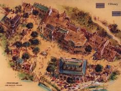 an aerial view of disney's frontierland in the early 1900's or early 1970's