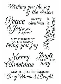 christmas stamps with the words merry and merry written in black ink on a white background