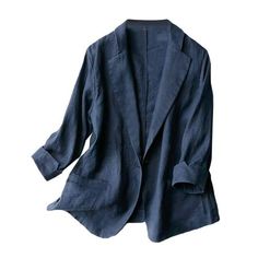 WSPLYSPJY Women Work Business Solid Color 3/4 Sleeve Linen Blazer Jackets Suit Size: S.  Color: Blue.  Gender: female.  Age Group: adult. Navy Blazer Women, Linen Jackets Women, Linen Blazers Women, Blazers Casual, Summer Blazer, Jackets Casual, Casual Blazer Women, Straight Clothes, Blazer Jackets For Women