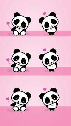 some pandas are sitting on pink shelves with hearts