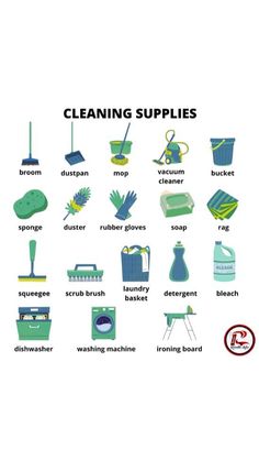 a poster with the words cleaning supplies on it