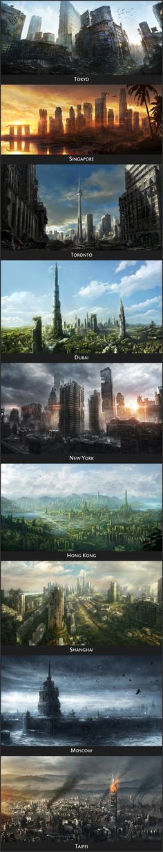 many different types of buildings in the sky