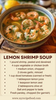 the recipe for lemon shrimp soup is shown