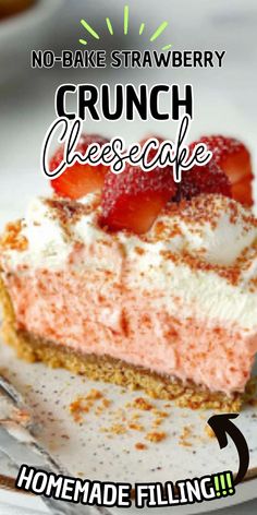 Easy No-Bake Strawberry Crunch Cheesecake