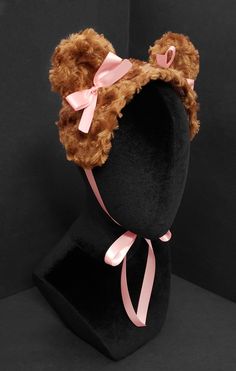 Sweet Bear Bonnet or Headband Many Fur and Bow Colors Made - Etsy Bonnet Reference, Bear Headdress, Dna Tattoo, Diy Mail, Rave Fit, Maximalist Fashion, Thick Headbands, Craft Booth Displays, Bear Costume