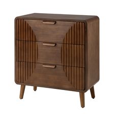 a wooden cabinet with two drawers on one side and an open drawer on the other