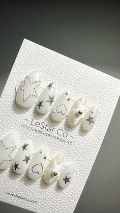 FREE SHIPPING FOR ORDERS OVER $50USD  WORLDWIDE   LeStar Co. press-on nails is reusable and easy to use, give yourself a perfect, non-damaging manicure in seconds for a fraction of the salon cost. Wear them for weeks straight or a few days at a time as you like. KEY FEATURES: - Handmade - Flexible and lightweight for comfortable wear - Easy to apply and remove - Long-lasting - Multiple wears - Waterproof PACKAGE INCLUDES: a full set of press on nails (10 nails) 24 adhesive tabs (1 sheet) 1 cutic Gel Fake Nails, Faux Nails, Press On, Starting From The Bottom, Nails Gel, Silver Stars, Fake Nails, Press On Nails, You Nailed It