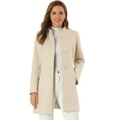 This long overcoat featuring a stand collar and single-breasted design adds a feminine and elegant feel to your winter look. The coat is spun from soft fabric and fully lined, which is comfortable for all-day wear with big slant pockets. A unique stand collar makes this regular outerwear more beautiful. It's a good choice for winter and cold fall. No matter what look you slip it over, this winter coat adds a layer of warmth and finishes the refined, warm, and effortless day-to-night look. Winter Overcoat, Long Overcoat, Long Winter Coats, Single Breasted Coat, Long Winter, Pea Coat, Office Casual, Work Office, Costume Halloween