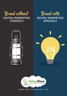 two different types of light bulbs with the words brand without digital marketing strategy on them