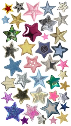 many different colored stars on a white background