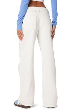 Low-slung jeans cut from nonstretch denim in a classic white wash are crafted with wide-legs and puddling cuffs. 100% cotton Machine wash, dry flat Imported Low Rise Wide Leg Jeans, Visionary Fashion, Low Waisted Jeans, Slouchy Jeans, Jeans Low Rise, Girl Closet, Swimwear Dress, Low Rise Jeans, Low Waisted