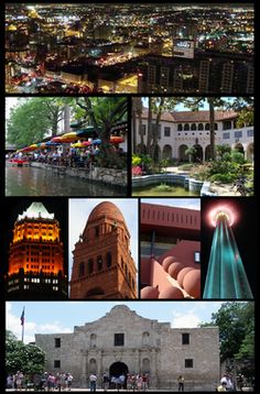 a collage of photos showing different buildings