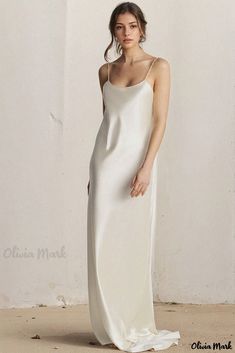 Oliviamark - Comfortable Solid Color Spaghetti Strap Dress for Women Backless Bridesmaid Dress, Slip Wedding Dress, Long Slip, Flowy Mini Dress, Weathered White, Beach Wedding Ideas, Silk Maxi, Silk Slip Dress, Spaghetti Strap Dress