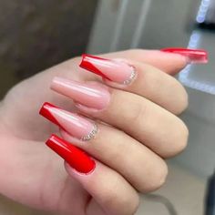 French Tip Acrylics, Red Charm, French Tip Acrylic Nails, Popular Nails, Girls Nails, Powder Makeup, False Nail, Artificial Nails, False Nails