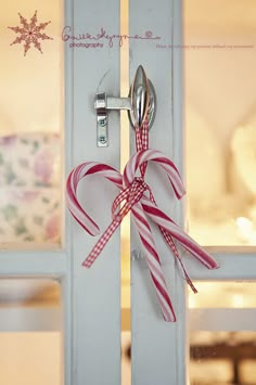 a door handle decorated with candy canes