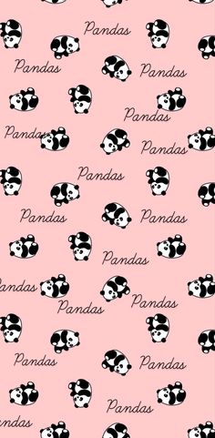 a pink background with black and white pandas on it