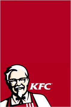 an old man with glasses and a beard in front of a kfc logo on a red background