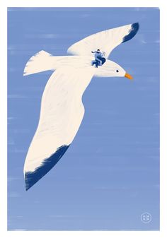 a white bird flying in the blue sky