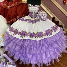 ad eBay - Strapless Quinceanera Dresses Tiered Lace Embroidered Backless Prom Ball Gowns - Buy Now, click the link (eBay) Quinceanera Dresses Light Purple, Purple Quince Dress, Dresses Light Purple, Lavender Ball Gown, Gown Ruffles, Lavender Quinceanera Dresses, Lavender Quinceanera, Quinceanera Dresses Mexican, Vestido Charro