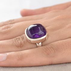 Amethyst Ring, Statement Ring, 925 Sterling Silver Ring, Gift For Her, Oval Shape Ring, Silver Jewelry, Natural Stone, Navajo Ring You will receive the same ring as shown in the above pictures. Specifications:-  Materials:- 925 Sterling Silver Stone :- Amethyst  Stone Size:- 12x12 MM Stone color:- Purple  Stone Shape:- Cushion Style:- Boho & hippie Sizes:- Available in all Sizes US 3 - US 12 (Select the size you would like from the drop-down menu) Our Products are 100% Handmade and all Gemstones Navajo Ring, Navajo Rings, Purple Stones, Amethyst Stone, Style Boho, Amethyst Gemstone, Amethyst Ring, Ring Silver, Boho Hippie