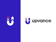 the upvance logo is shown in two different colors, one blue and one red