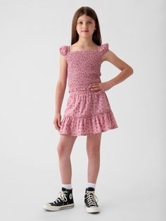 Soft cotton skort.  Elasticized waist.  Tiered skirt.  Inner shorts.  Certain styles have allover prints.  Easy pull-on waist.  Hits above the knee. Kids Beach Fashion, Kids Smock, Floral Prints Fashion, Preteen Fashion, Festival Skirts, Gender Equality, Brand Guide, Support People, Creepy Dolls