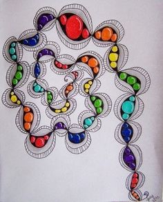 a drawing of an abstract design with colored beads on it's edges and in the center