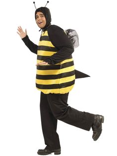 a man in a bee costume is running