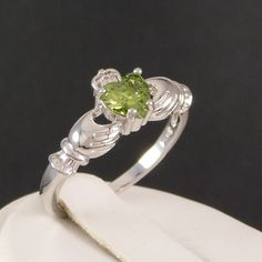 Claddagh Birthstone Ring Peridot Cz 925 Silver Plated Anti Tarnish Finish For A Lifetime Available In Sizes 7-10 New & Nicely Gift Boxed Birthday Gift For Her Irish Gaelic Celtic Love Friendship Emerald Anniversary, Pear Wedding Ring, Elegant Wedding Rings, August Birthstone Ring, Fantasy Ring, Irish Gaelic, 14k Gold Wedding Band, Statement Rings Diamond, Claddagh Ring