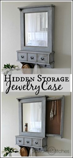 the hidden storage jewelry case in this diy project is easy to make with an old dresser and mirror