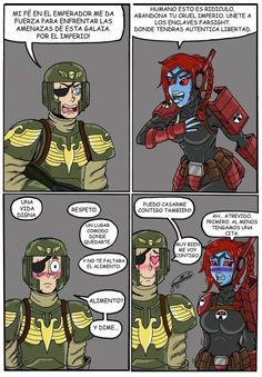 a comic strip with an image of a woman in armor