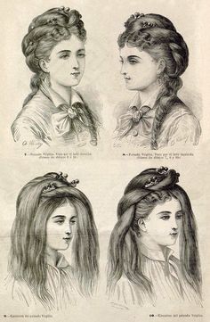 1874. Peinado Virgilio. 1890s Hair, 1880s Hair, 1800s Hair, Retro Updo, Vintage Hairstyles Tutorial