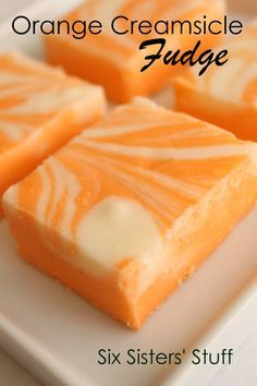 orange creamsice fudge on a white plate