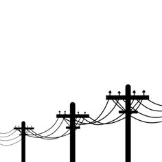 an image of electric poles and wires silhouetted against a white background with copy space