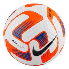 an orange and white soccer ball with the word nike written on it's side