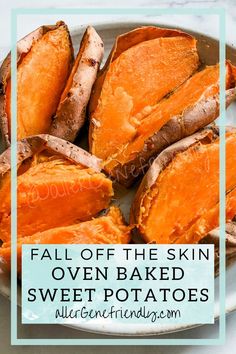 baked sweet potatoes on a plate with text overlay