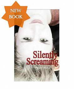 there is a woman with green eyes laying on her head and the words silently screaming