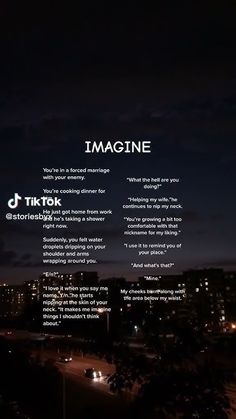 an advertisement for tiktok in the city at night with text overlaying it