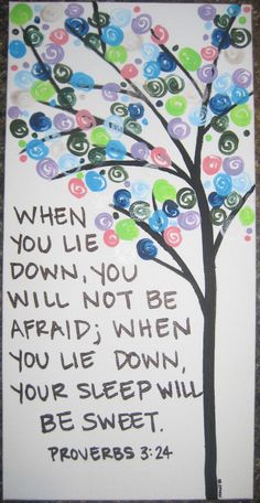 a handmade card with a tree on it that says, when you lie down, you will not be afraid when you lie down