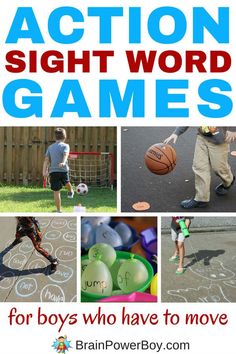 the cover of action sight word games is shown with pictures of people playing basketball and other activities