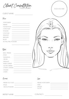 This make-up face chart has been designed for all pro make-up artists and beauty enthusiasts who would like to use them for clients when booked for a bridal make-up trial or prepping/designing for an upcoming event or merely just to practice on. This product is a digital product which is printable and can be edited on Canva where you can make it your own: - Add your company logo - Play around with colours - Play around with different fonts Blank Face Chart, Makeup Artist Business Cards Design, Mac Face Charts, Makeup Consultation, Blank Face, Makeup Masterclass, Makeup Charts, Face Charts, Makeup Artist Kit