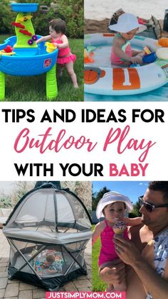 an outdoor play area with baby in it and the words tips and ideas for outdoor play with your baby