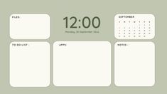 an image of a calendar with the date 12 00 and it's time to do list