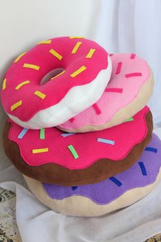 three donuts are stacked on top of each other