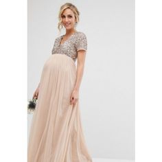 Delicate Sequin & Tulle Dress. Sequin Maternity Dress, Maternity Dress Outfits, Beautiful Maternity Dresses, Dress Sites, Tulle Midi Dress, Stitching Dresses, Spring Skirts, 80 Dress, 70 Dress