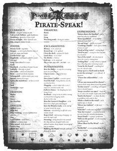 an old pirate - speak poster with some writing on it