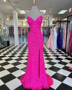 Evening Style, Spaghetti Strap Prom Dress, Evening Party Gowns, Pink Prom, Cute Prom Dresses, Pretty Prom Dresses, Grad Dresses, Pink Sequin, Hoco Dresses