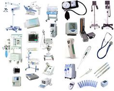 an assortment of medical equipment displayed on a white background