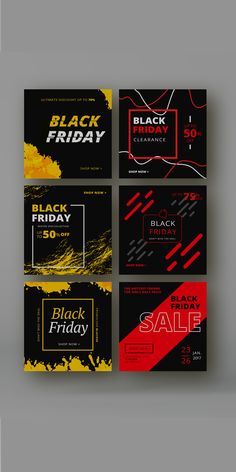 four black friday banners with red and yellow colors