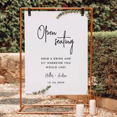 Open Seating Wedding Seating Sign Template Non Traditional Wedding Ceremony Seating, Open Seating Wedding, Wedding Seating Sign, Seating Wedding, Wedding Seating Signs, Wedding Ceremony Seating, Wedding Reception Seating, Seating Sign, Green Themed Wedding